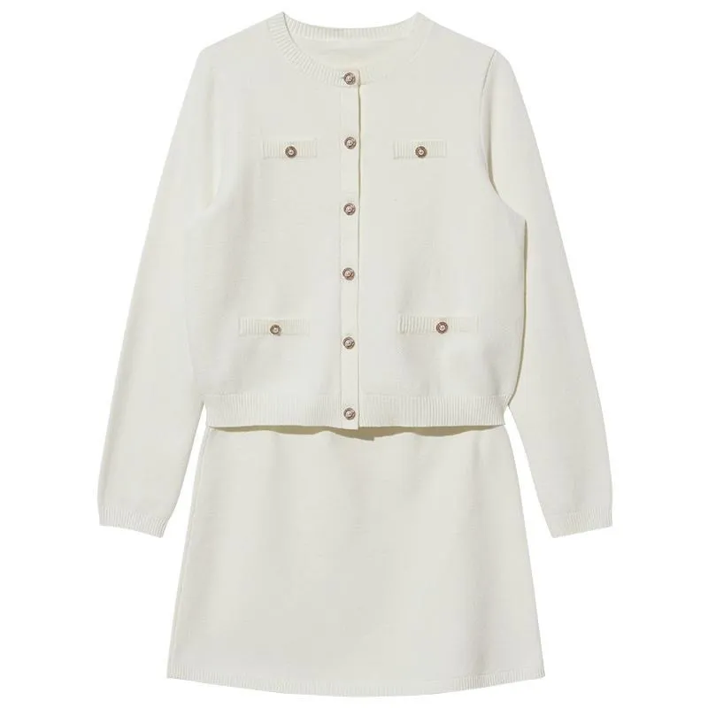 White Round Neck Cardigan And Skirt Two-Piece Suit sold by Goelia product image thumbnail 5