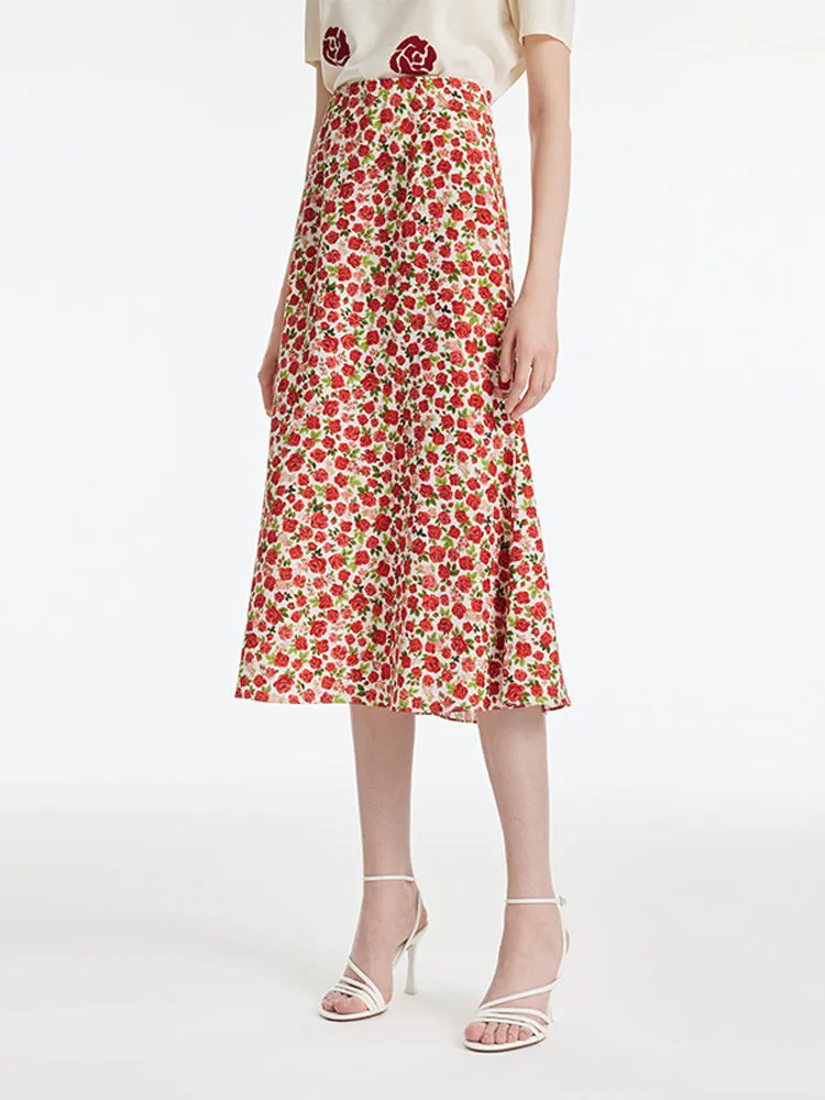 Rose Print High-Waisted Women Half Mermaid Skirt sold by Goelia