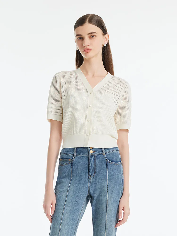 Openwork Single-Breasted Women Knitted Cardigan sold by Goelia