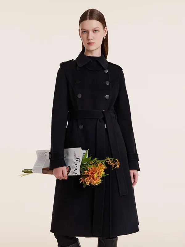 Wool And Cashmere Double-Breasted Lapel Women Coat sold by Goelia