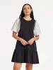A-Shape Patchwork Puff Sleeve Mini Dress sold by Goelia