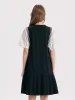A-Shape Patchwork Puff Sleeve Mini Dress sold by Goelia