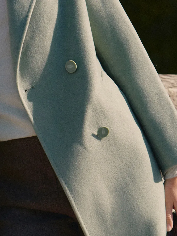 Grey Green Pure Wool Mid-Length Coat sold by Goelia product image thumbnail 4