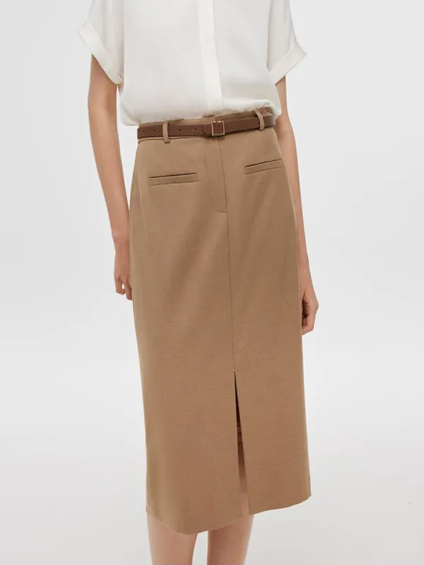 Basic Straight Slit Women Skirt With Belt sold by Goelia