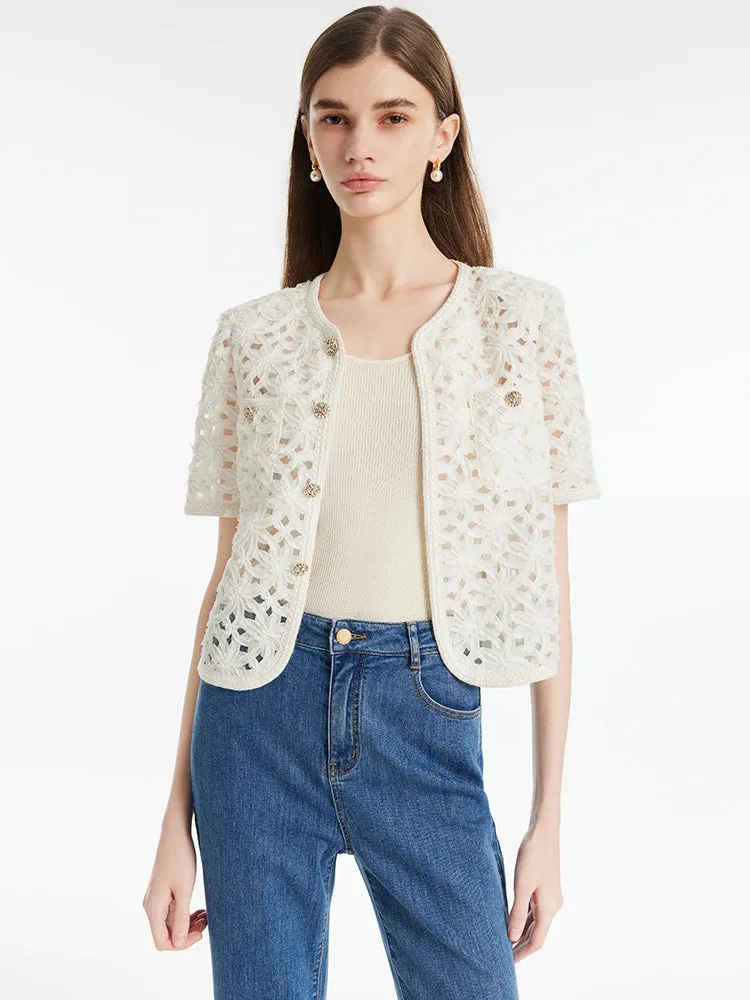 Openwork Single-Breasted Women Crop Jacket sold by Goelia product image thumbnail 5