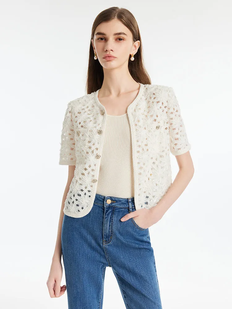 Openwork Single-Breasted Women Crop Jacket sold by Goelia product image thumbnail 4