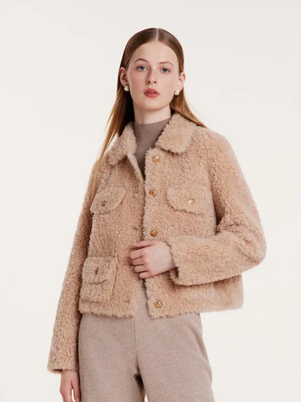 Beige Pure Wool Short Jacket sold by Goelia