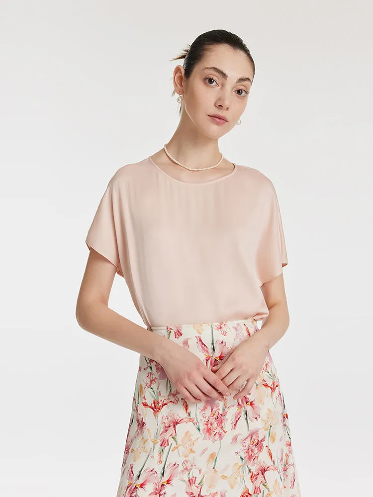 22 Momme Mulberry Silk Round Neck Women T-Shirt sold by Goelia