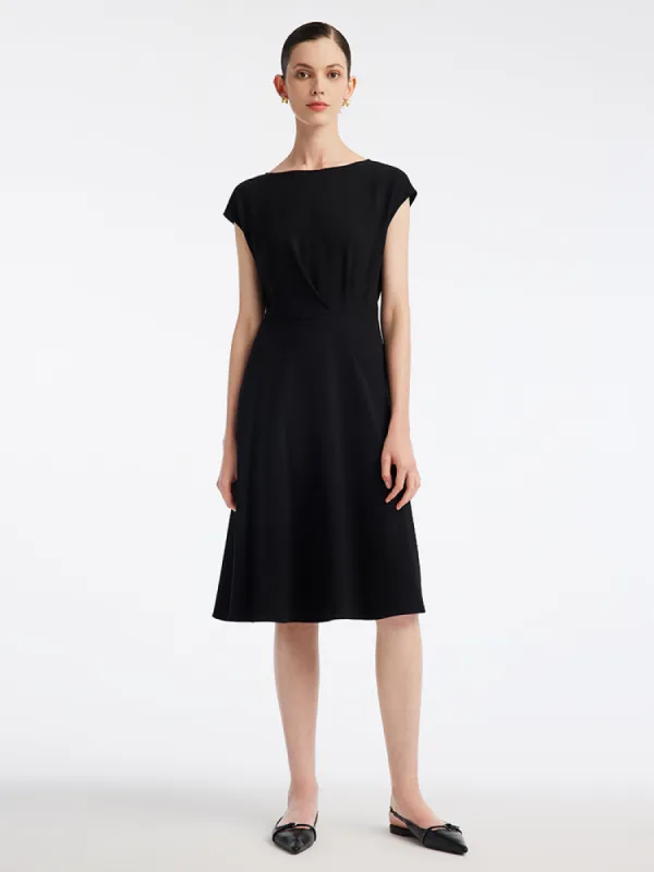 Black Acetate Slash Neck Midi Dress sold by Goelia