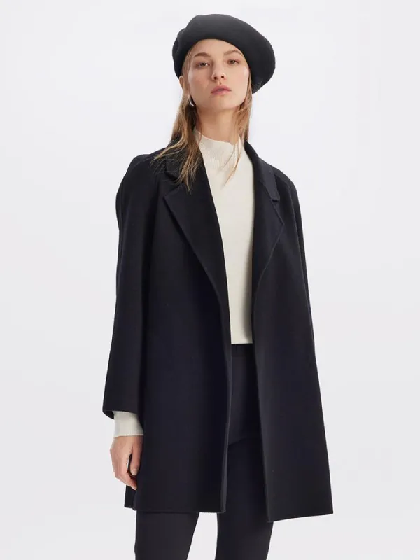 Mid-Length Woolen And Silk-Blend Women Coat sold by Goelia