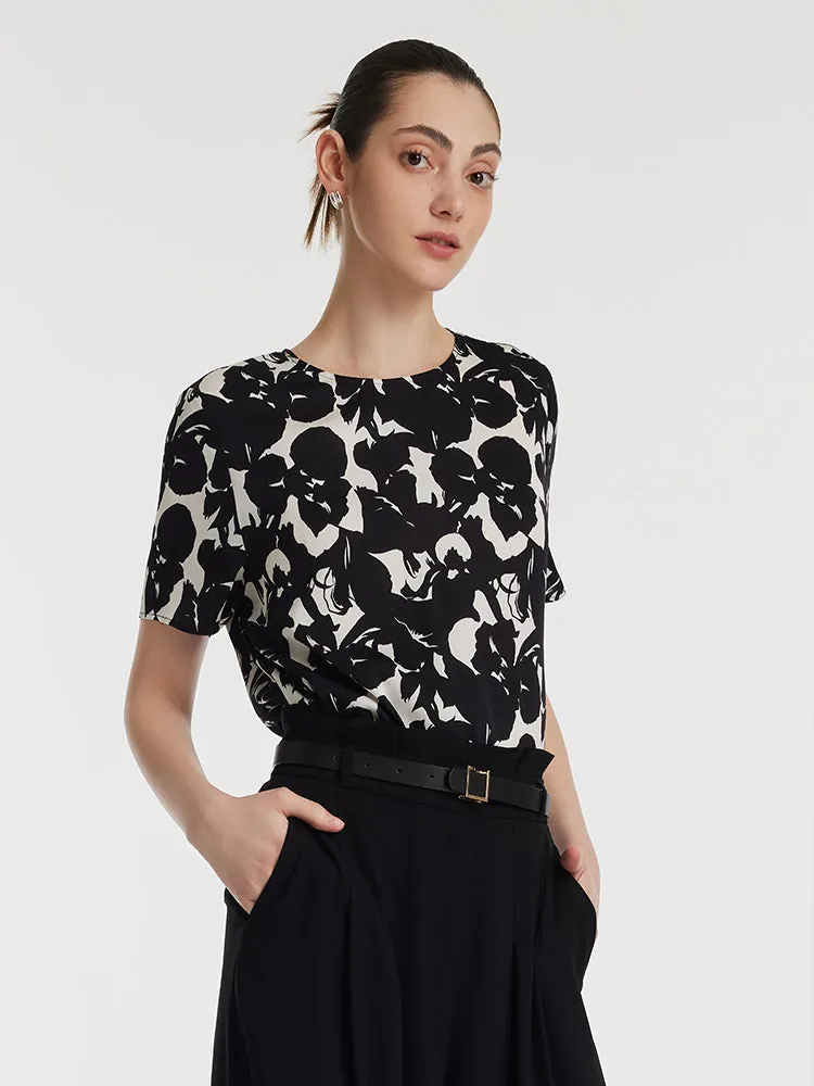 19 Momme Mulberry Silk Iris Print Women T-shirt sold by Goelia