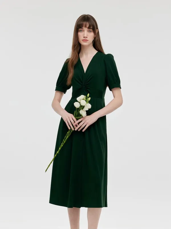 Acetate Twist Waist Women Midi Dress sold by Goelia