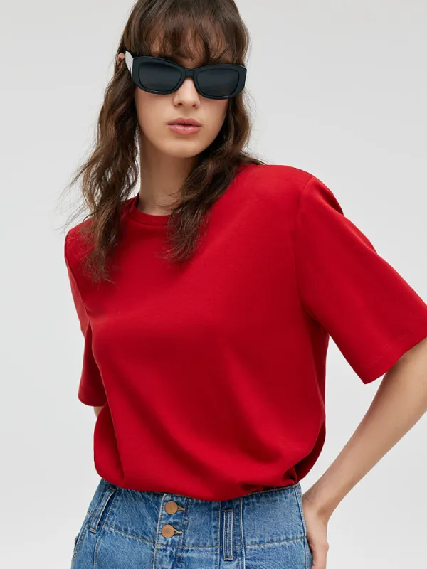 Round Neck Women T-Shirt With Shoulder Pads sold by Goelia