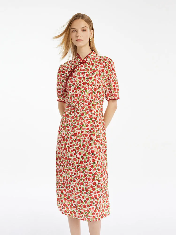 Red Rose Print Cheongsam Women Qipao Midi Dress sold by Goelia product image thumbnail 3