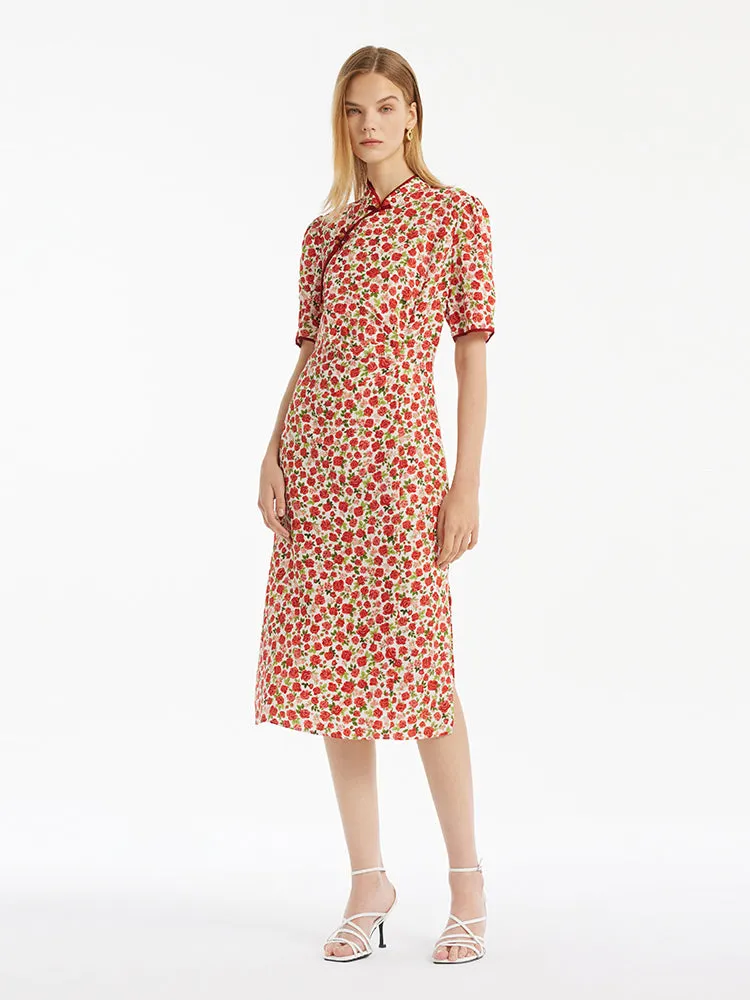 Red Rose Print Cheongsam Women Qipao Midi Dress sold by Goelia product image thumbnail 2