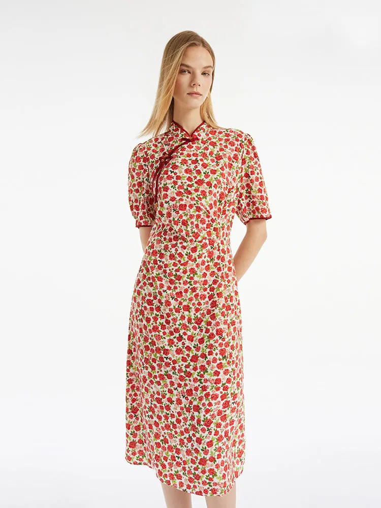 Red Rose Print Cheongsam Women Qipao Midi Dress sold by Goelia product image thumbnail 4