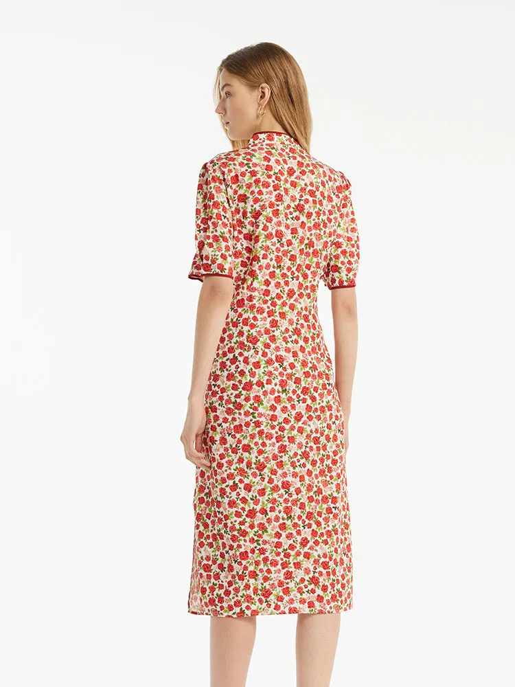Red Rose Print Cheongsam Women Qipao Midi Dress sold by Goelia product image thumbnail 5