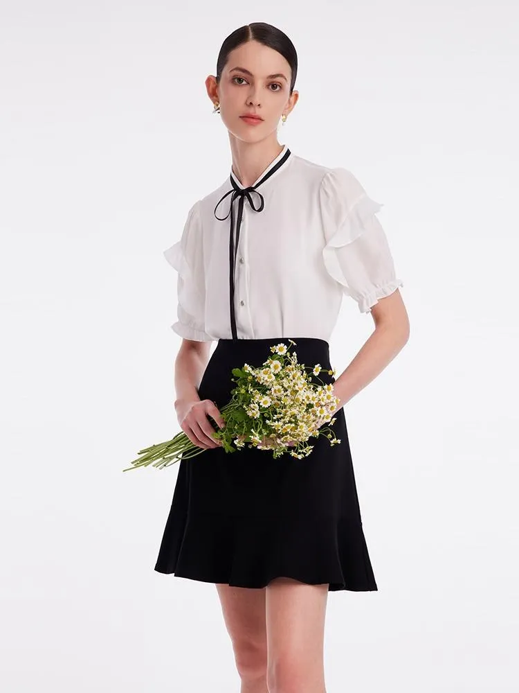 White Acetate Lace Sleeve Top And Half Skirt Two-piece Set sold by Goelia product image thumbnail 4