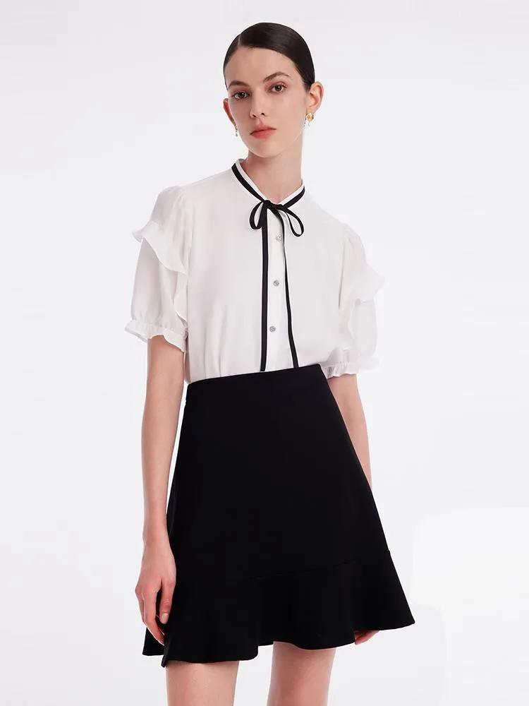 White Acetate Lace Sleeve Top And Half Skirt Two-piece Set sold by Goelia product image thumbnail 5