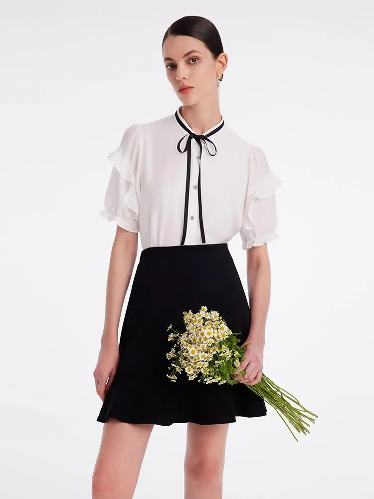 White Acetate Lace Sleeve Top And Half Skirt Two-piece Set sold by Goelia product image thumbnail 2