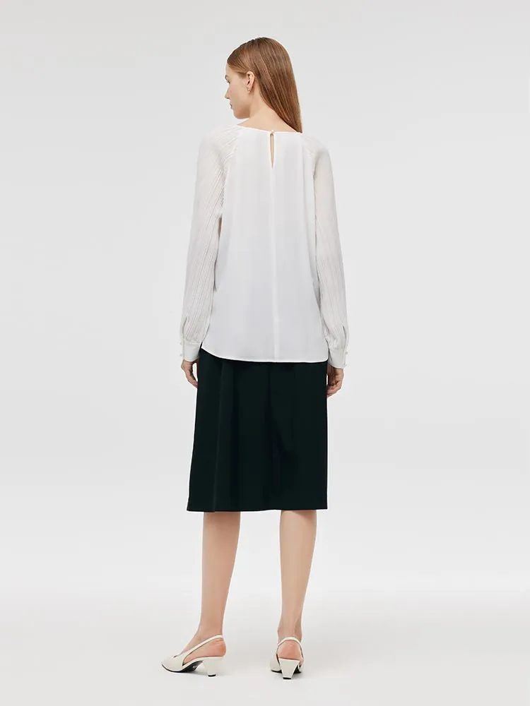 Acetate Pleated Sleeves Cut-Out Neck Women Blouse sold by Goelia product image thumbnail 3