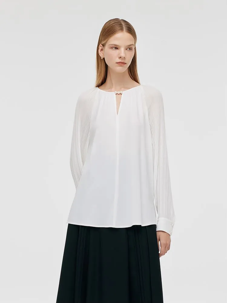 Acetate Pleated Sleeves Cut-Out Neck Women Blouse sold by Goelia product image thumbnail 5