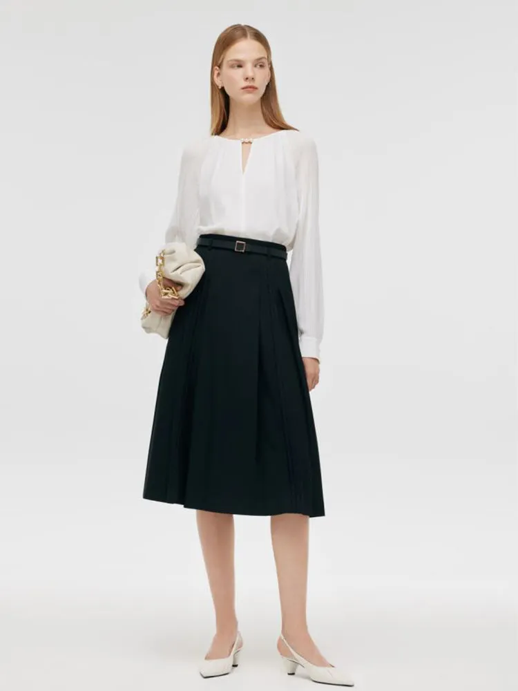 Acetate Pleated Sleeves Cut-Out Neck Women Blouse sold by Goelia product image thumbnail 2