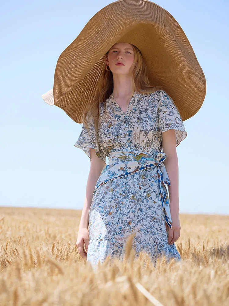 19 Momme Mulberry Silk V-Neck Print Women Maxi Dress sold by Goelia product image thumbnail 5