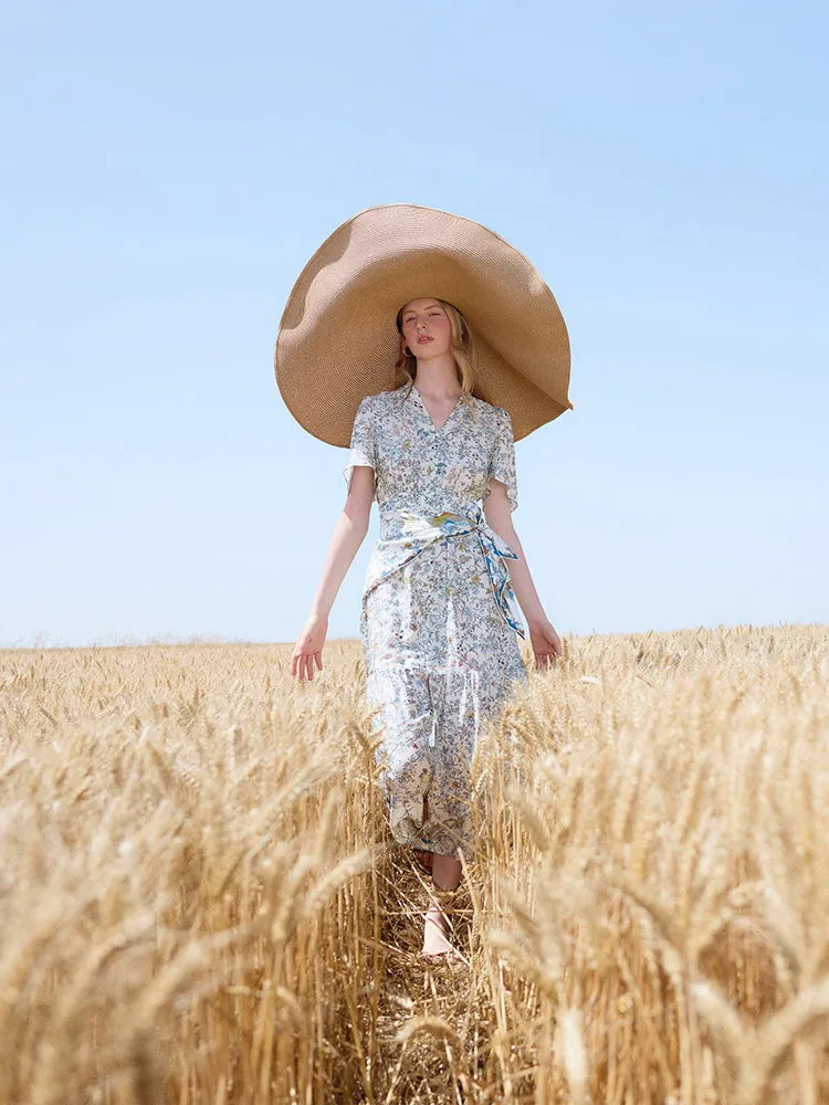 19 Momme Mulberry Silk V-Neck Print Women Maxi Dress sold by Goelia product image thumbnail 4