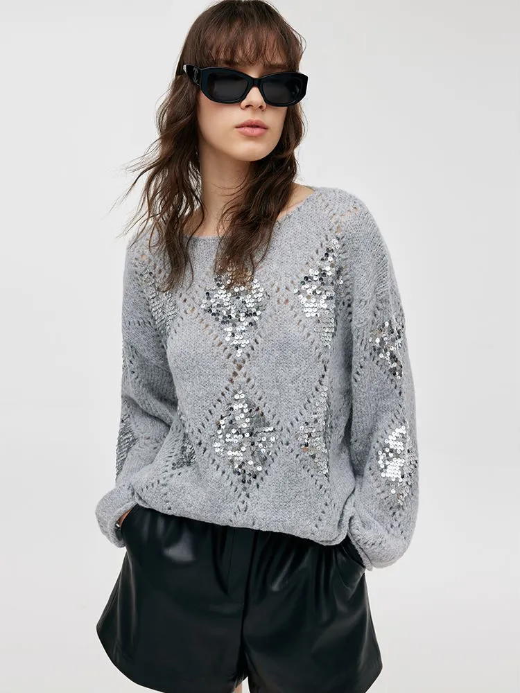 Mohair Argyle Sequins Pullover Women Sweater sold by Goelia product image thumbnail 4