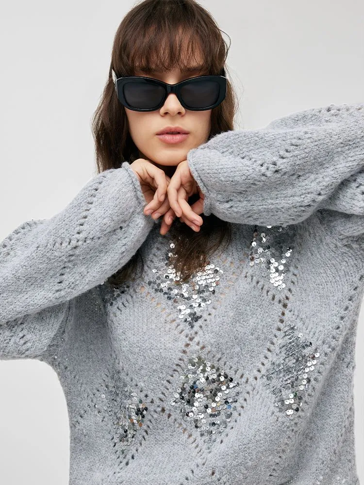 Mohair Argyle Sequins Pullover Women Sweater sold by Goelia product image thumbnail 5