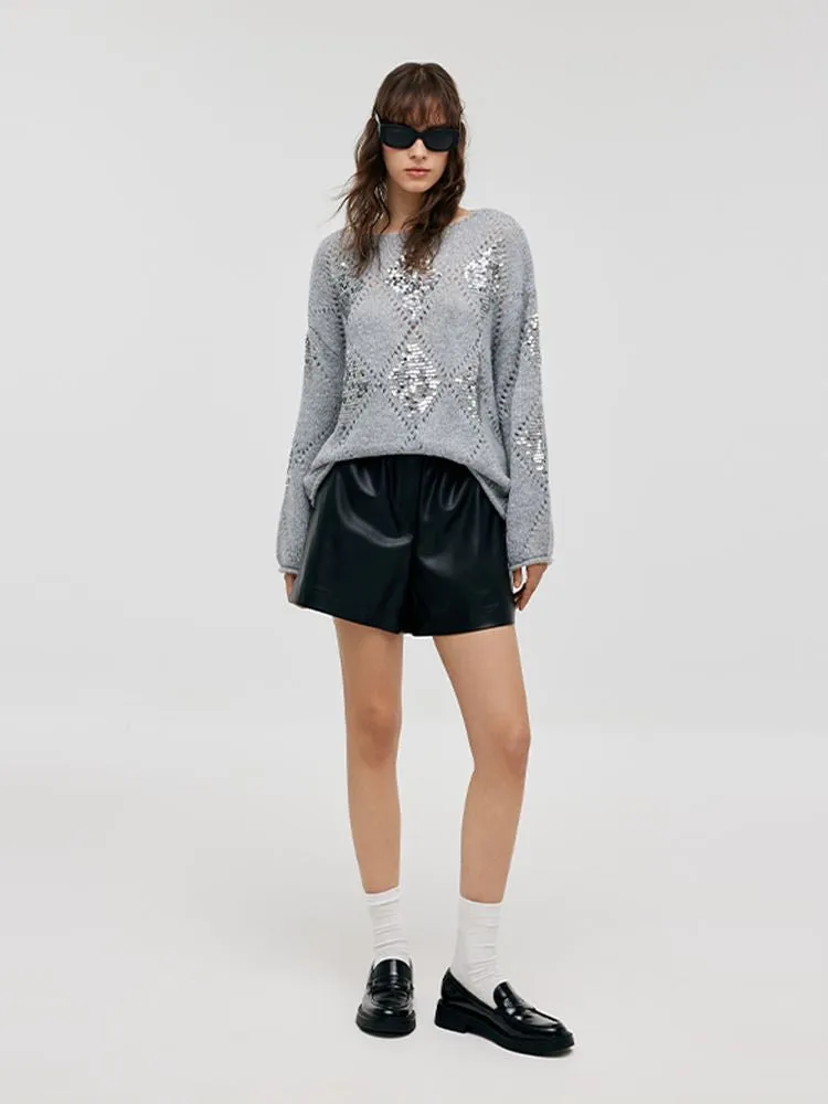 Mohair Argyle Sequins Pullover Women Sweater sold by Goelia product image thumbnail 2