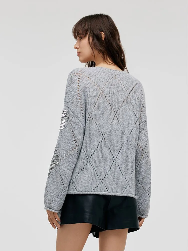 Mohair Argyle Sequins Pullover Women Sweater sold by Goelia product image thumbnail 3