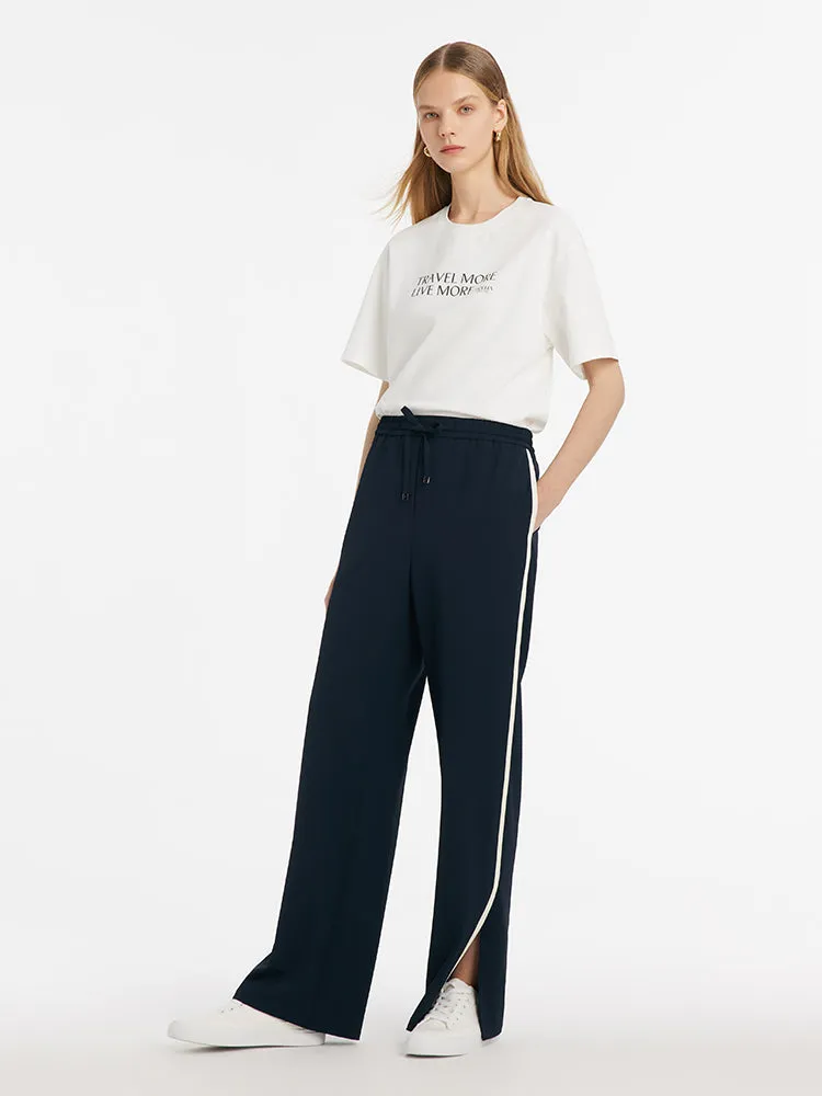 Contrast Trim Straight Women Pants With Elastic Waistband sold by Goelia product image thumbnail 3