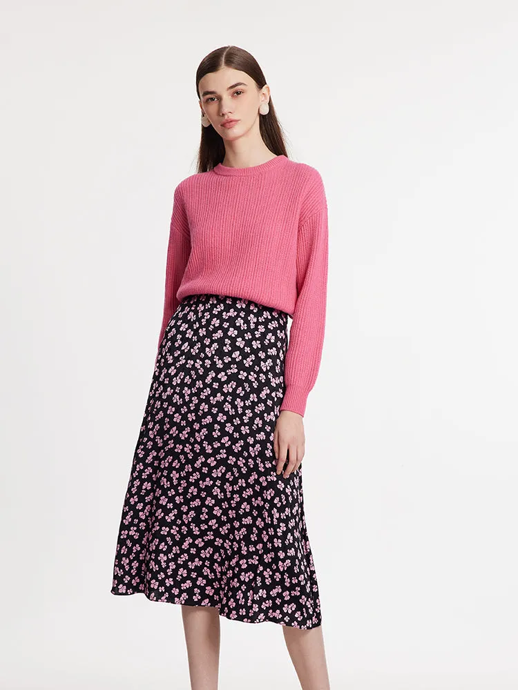 Sweater And Floral Printed Skirt Two-Piece Set With Knitted Bag sold by Goelia product image thumbnail 3