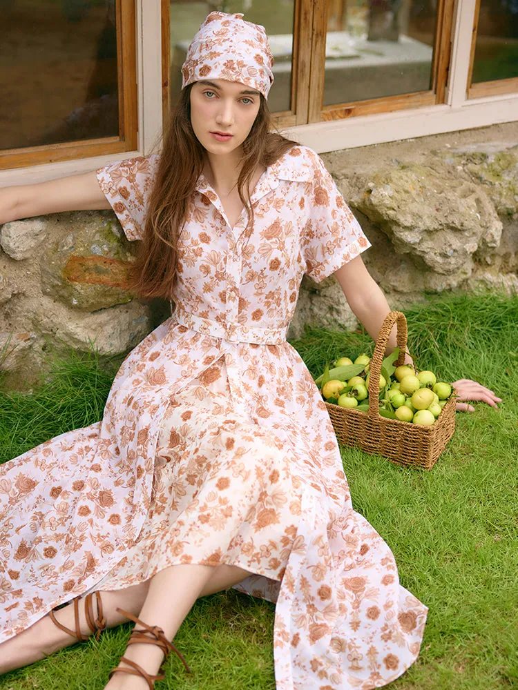 Rose Print Women Midi Dress With Belt And Bottomed Dress sold by Goelia product image thumbnail 5