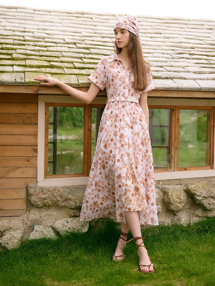 Rose Print Women Midi Dress With Belt And Bottomed Dress sold by Goelia product image thumbnail 2