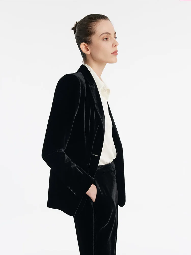 Silk Blend One Button Women Velvet Blazer sold by Goelia product image thumbnail 5