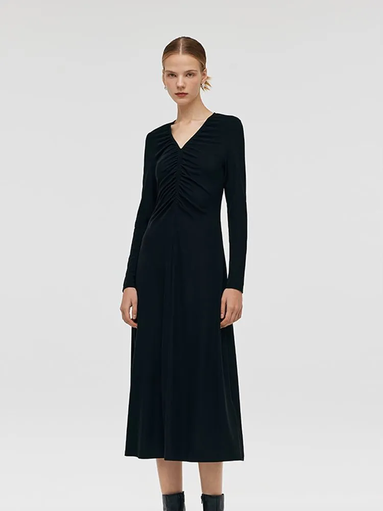 Worsted Wool Lapel Cropped Trench Coat And Acetate Midi Dress Two-Piece Set sold by Goelia product image thumbnail 3