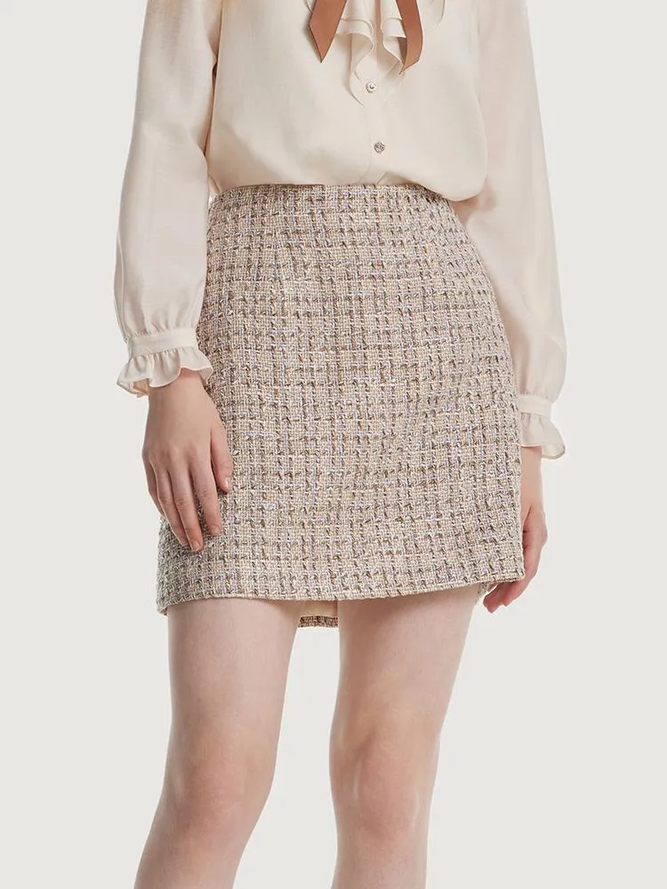 A-line Woolen Tweed Mini Skirt sold by Goelia