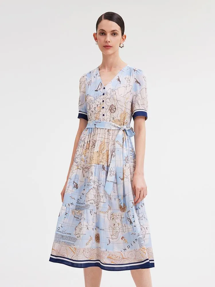 19 Momme Silk Map Print Midi Dress sold by Goelia product image thumbnail 2