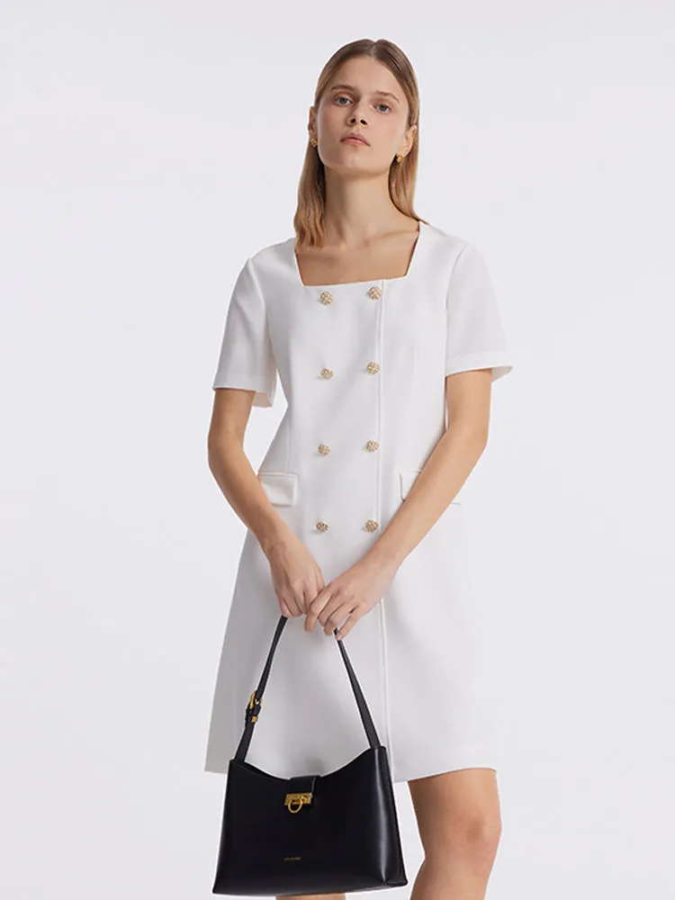 Triacetate Square Neck Double-Breasted Women Mini Dress sold by Goelia product image thumbnail 3
