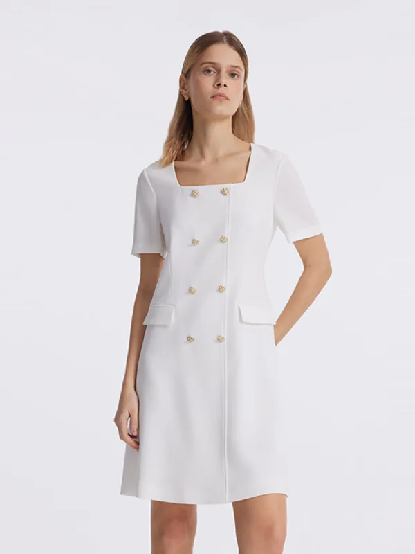 Triacetate Square Neck Double-Breasted Women Mini Dress sold by Goelia