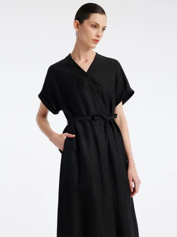 Xiang Yun Silk V-Neck Midi Dress sold by Goelia