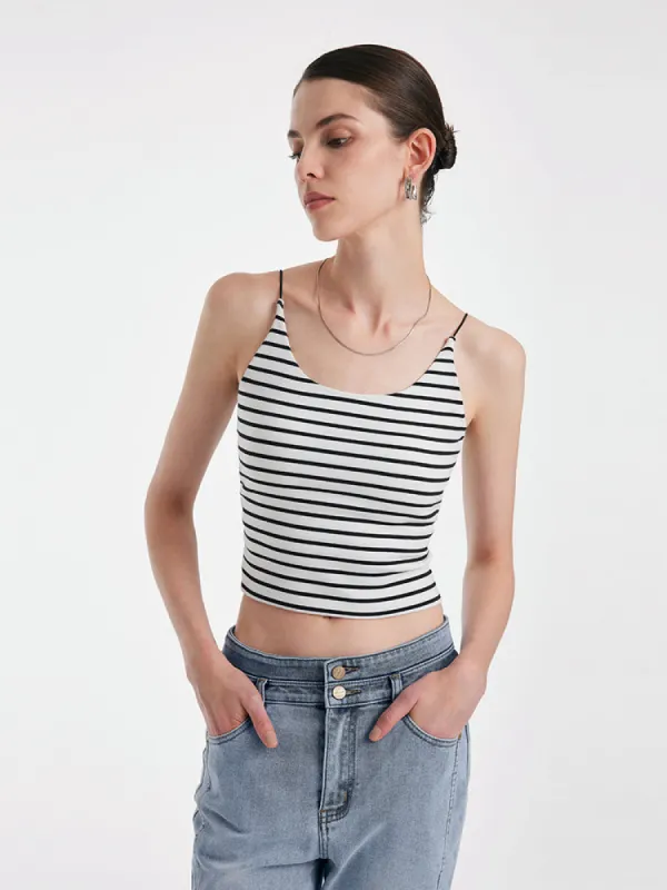 Striped Open Back Camisole With Detachable Chest Pads made by Goelia