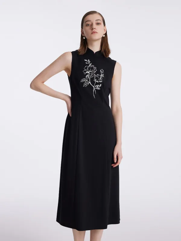 New-Chinese Style Embroidered Women Qipao Midi Dress sold by Goelia