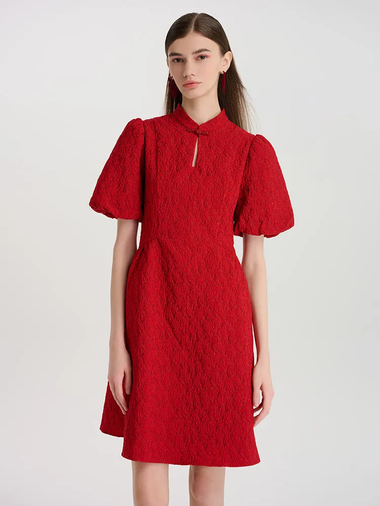 Floral Jacquard Mandarin Collared Women Mini Qipao Dress sold by Goelia product image thumbnail 4