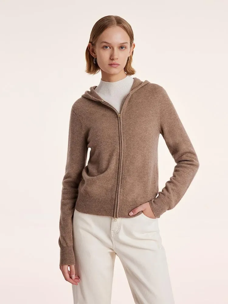 Pure Cashmere Hooded Zipper Cardigan sold by Goelia