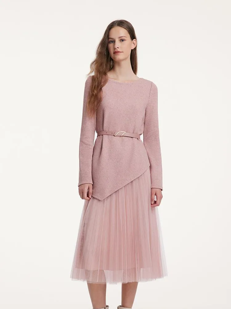 Asymmetrical Hem Top And Tulle Women Skirt With Belt Two-Piece Set sold by Goelia product image thumbnail 2