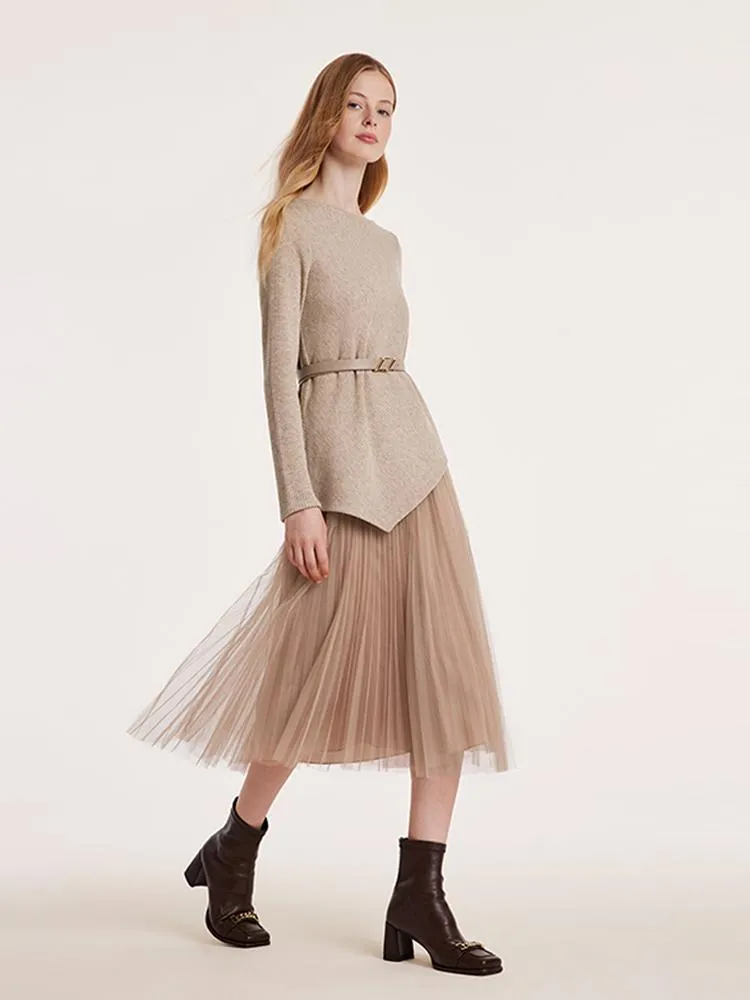 Asymmetrical Hem Top And Tulle Women Skirt With Belt Two-Piece Set sold by Goelia product image thumbnail 4